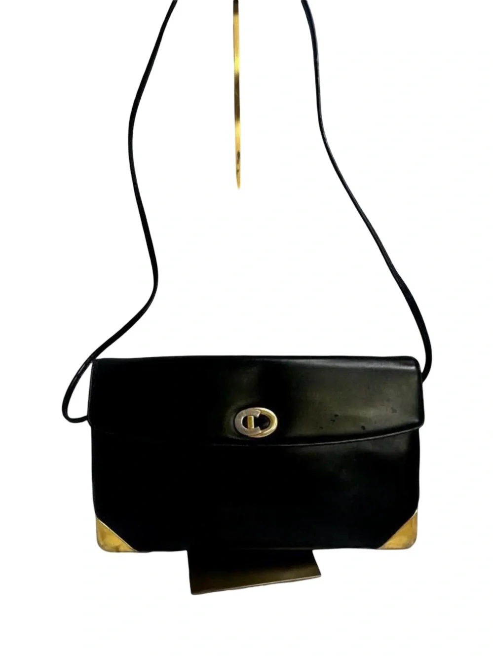 Christian Dior Leather Shoulder Bag CD Logo Plate/Black, GUC